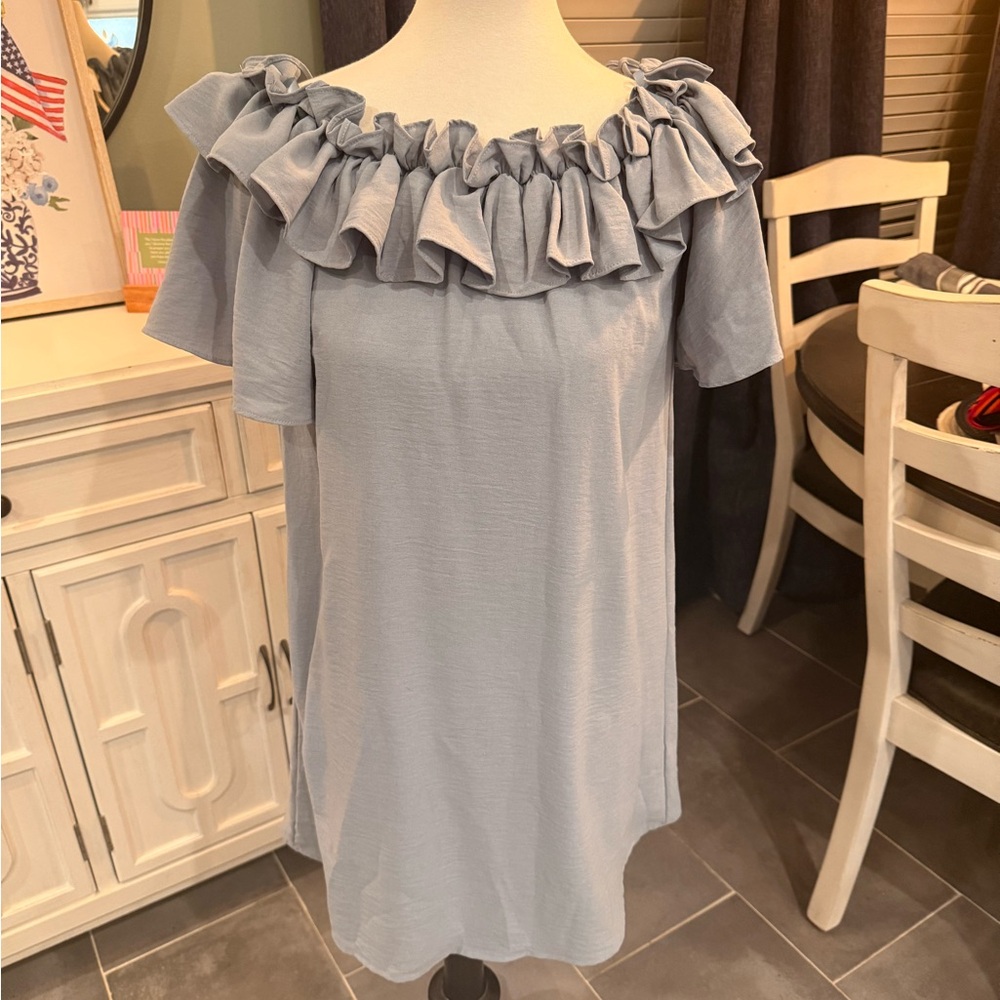 She + Sky Light Blue Ruffle Dress